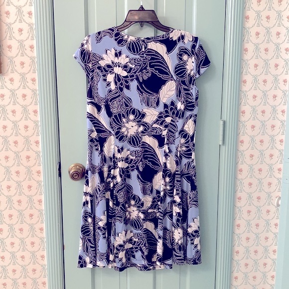NWT Studio One Blue and White Floral Fit and Flare Cocktail Dress, Petite Medium - Picture 2 of 3